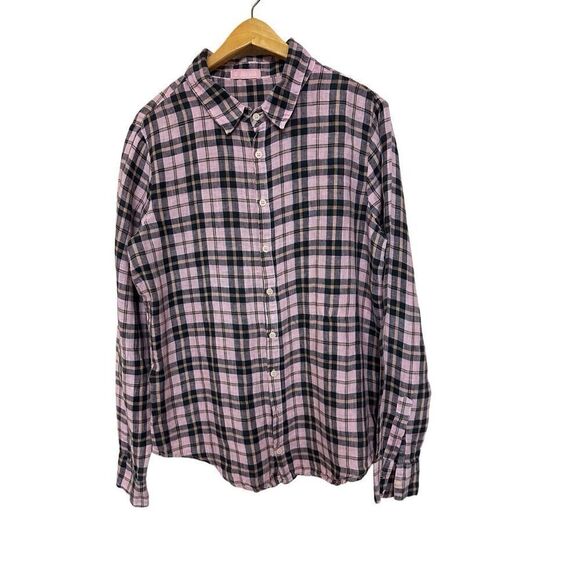 CP Shades Tunic Top Size Medium 100% Linen Plaid Button Front Long Sleeve Shirt - Picture 1 of 11